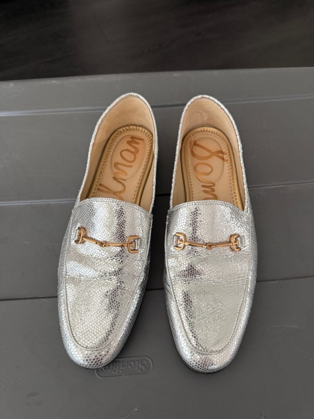 Sam Edelman Silver Metallic Horsebit Loafers
